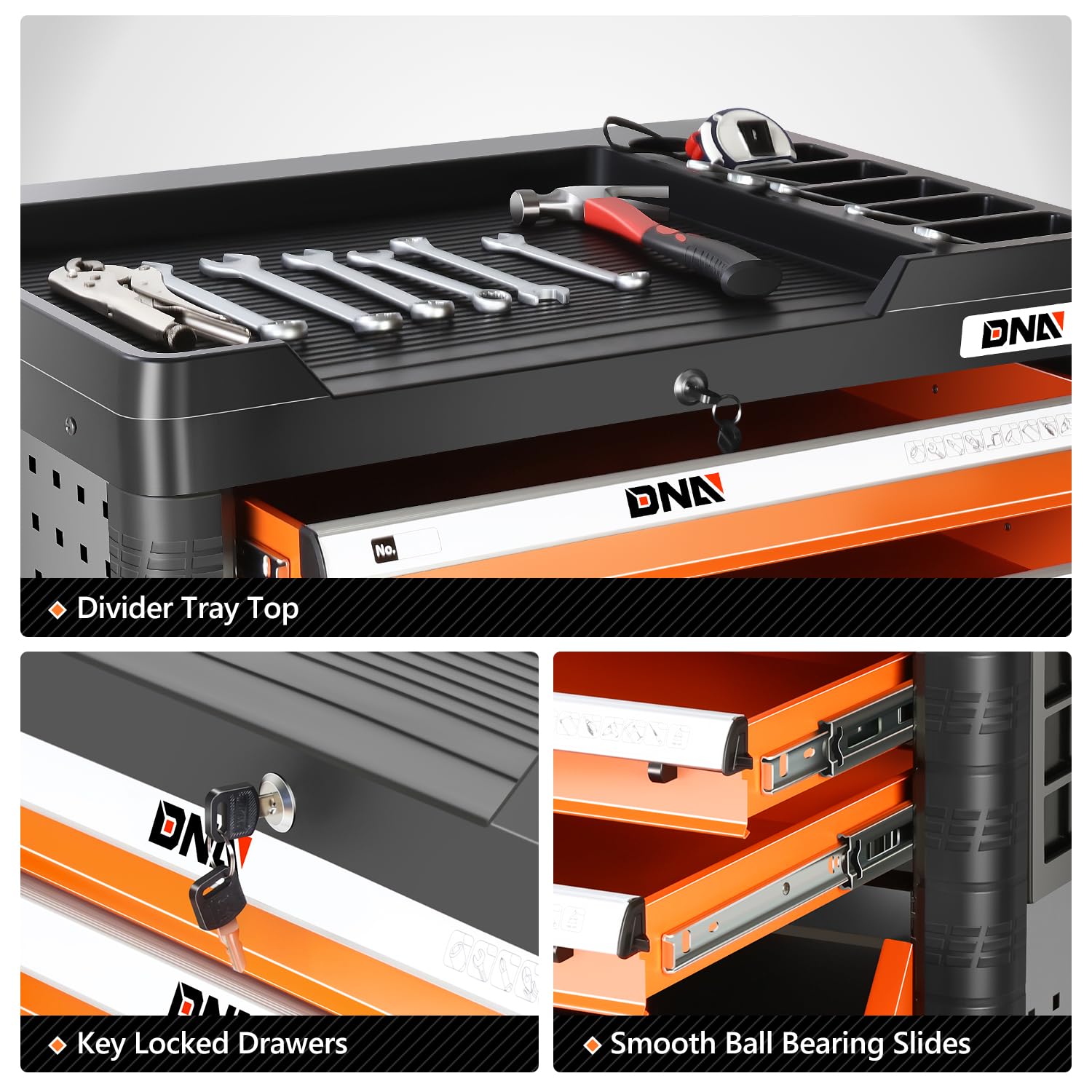 DNA MOTORING 4-Drawers Roller Tool Chest Cabinet with Casters, Locking System, Top Worktop, for Garage Warehouse Workshop, Orange, TOOLS-00402