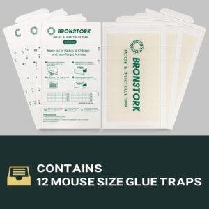 BRONSTORK 12 Pack Mouse Glue Traps, Sticky Mouse Traps Pre-Scented Adhesive Glue Boards for Mice, Insects, Cockroach, Spider, Rodents Sticky Adhesive Pest Control Trap for Indoor, Non Toxic, No Mess