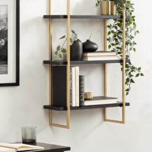 Kate and Laurel Leigh Modern 3 Tier Wall Shelf, 20 x 7 x 30, Black and Gold, Decorative Contemporary Glam Multi-Tiered Shelf Wall Organizer for Storage and Display