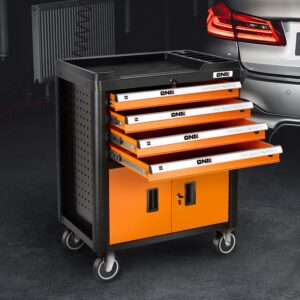 DNA MOTORING 4-Drawers Roller Tool Chest Cabinet with Casters, Locking System, Top Worktop, for Garage Warehouse Workshop, Orange, TOOLS-00402