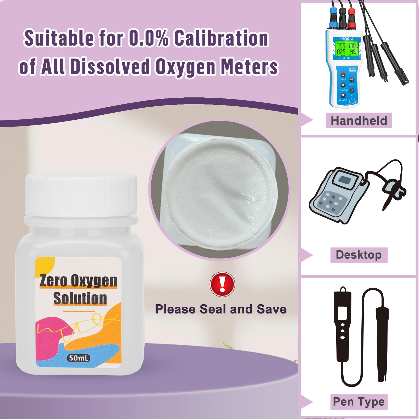 YINMIK Dissolved Oxygen Test Kit Accessories 1 * 50ml Zero Oxygen Calibration Reagent 2 * 30ml Electrolyte Filling Solution and 6 pcs Membrane Groups for DO Meter Tester