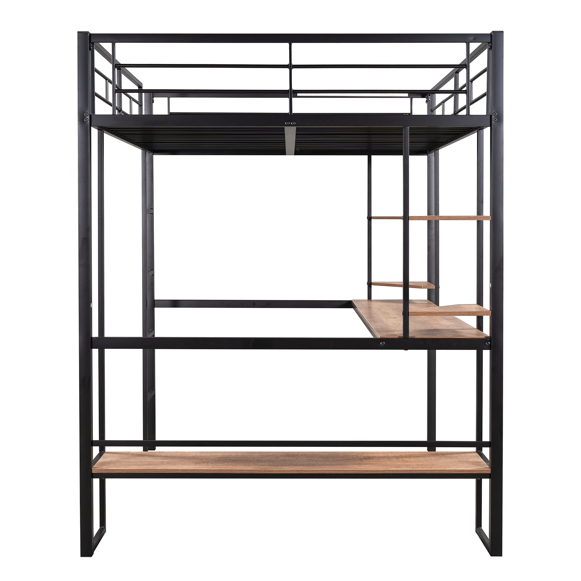 Harper & Bright Designs Metal Full Size Loft Bed Frame, Loft Bed Full with Long Desk and Shelves, Space Saving Full Loft Bed with Desk Underneath for Kids,Teens,Girls,Boys,Black