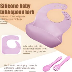 MIICASA Silicone Baby Feeding Set, Baby Led Weaning Supplies Kit With Suction Bowl & Car Plate, Bib, Spoon, Fork, Cup - Food-Grade Silicone, Dishwasher-Safe, No BPAs - For 3+ Months