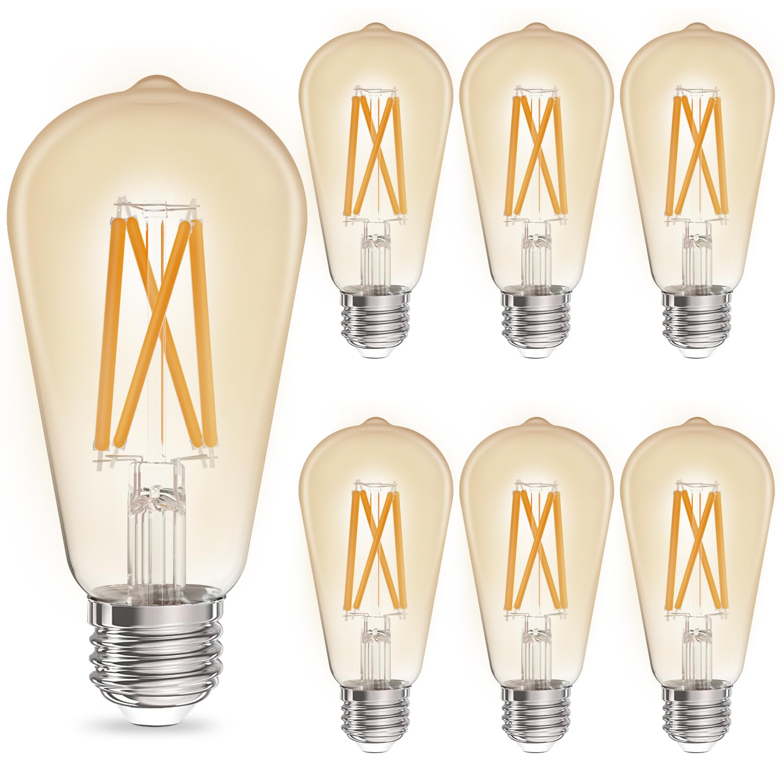 VATION LIGHTING 6 Pack ST19 𝐀𝐦𝐛𝐞𝐫 𝐆𝐥𝐨𝐰 𝐕𝐢𝐧𝐭𝐚𝐠𝐞 𝐄𝐝𝐢𝐬𝐨𝐧 𝐋𝐢𝐠𝐡𝐭 𝐁𝐮𝐥𝐛 LED Filament Bulb 5W with Amber Glass, 90+ High CRI, Dimmable 2200K, E26 Medium Base, UL Listed