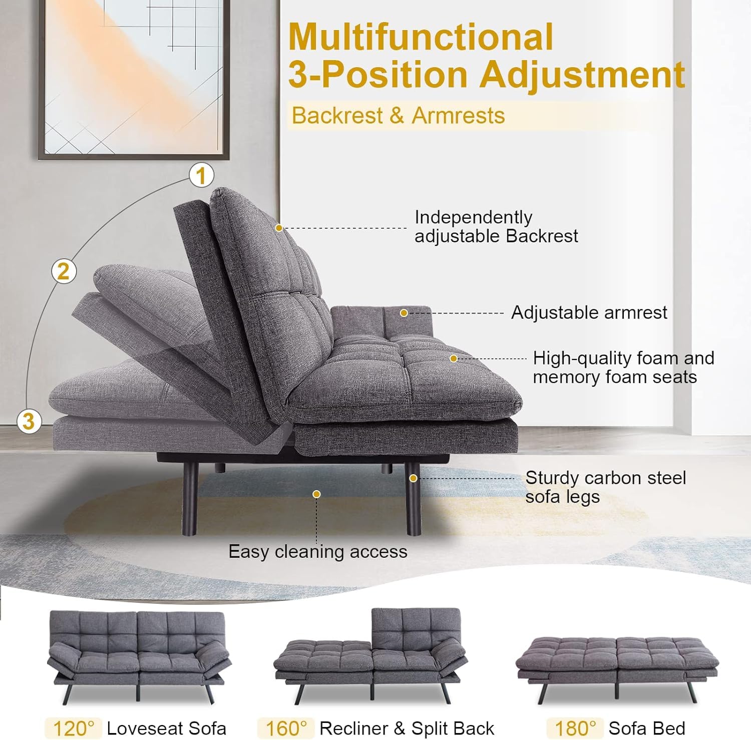 MUUEGM WXJ-Grey-267sofabed Sofabed, Medium, Grey-Update