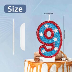 iNINGER Red 4th Birthday Candle Superhero Blue Birthday Candle 3D Number 4 Candle for Red Blue Birthday Number Candles American Flag Perfect for Independence Day and Captain America Party Supplies