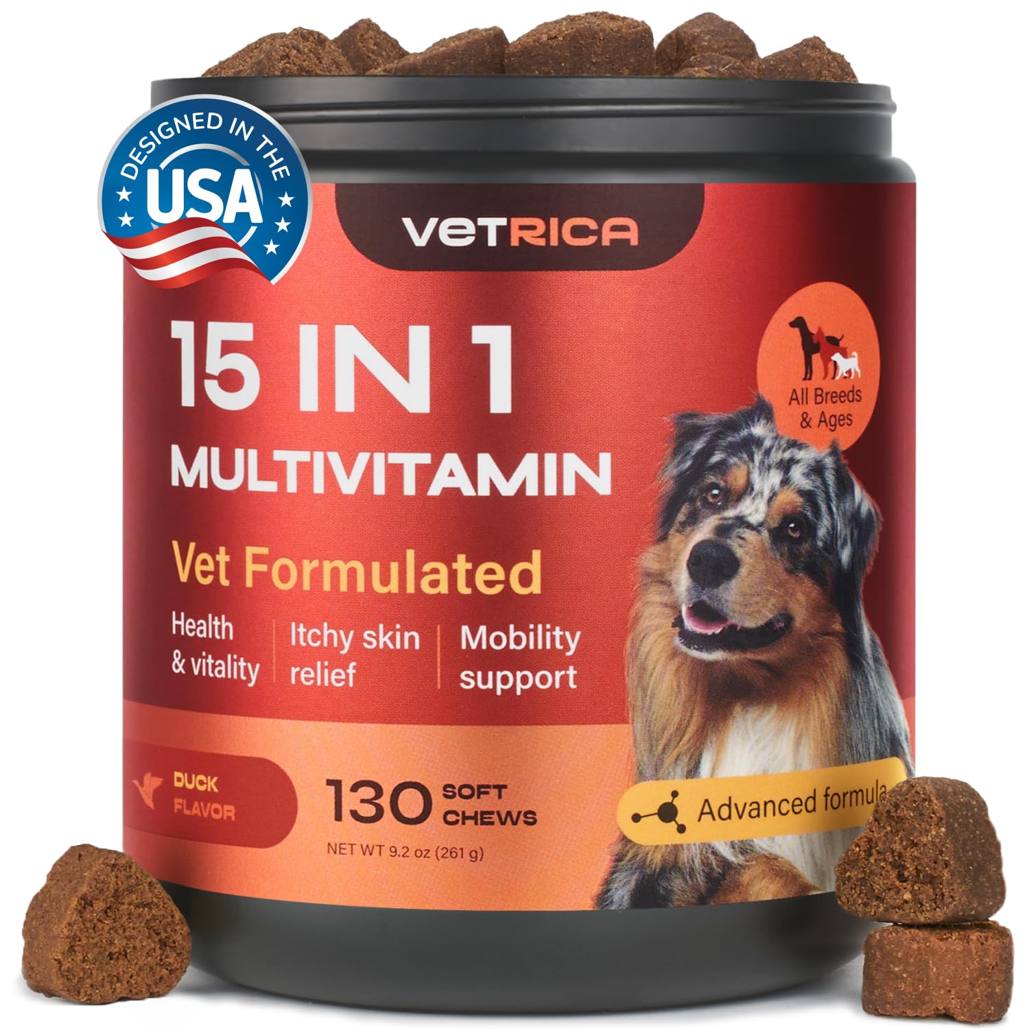 Dog Vitamins 15 in 1 - Dog Multivitamin Chews - Joint Supplement for Dogs - Dog Vitamins & Supplements for Hip & Joint, Immune System, Coat & Mobility - Itchy Skin Relief - Glucosamine Chondroitin