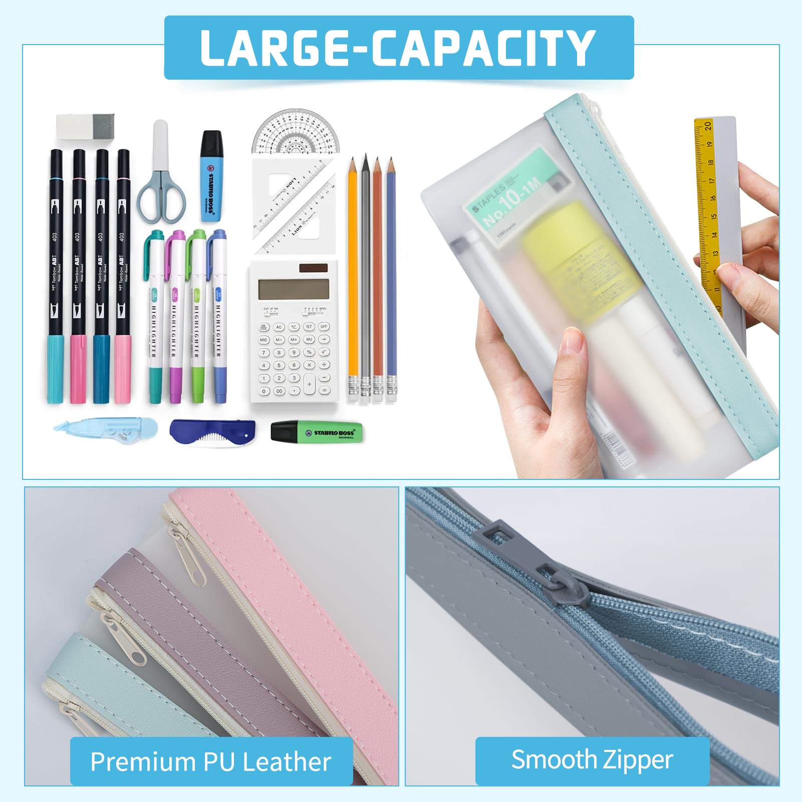 Colorlife Pen Bag 4 Pack Zipper Pencil Pouch, Multifunctional Clear Pen Case Organizer Stationery Storage Bag for School, Office, Travel, Cosmetics Makeup