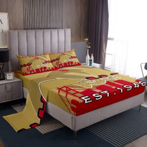 erosebridal boys football bed sheets set for youth,rugby sheet set full american football lovers sheets ball game flat fitted sheet with 2 pillow shams,red yellow,(san francisco)