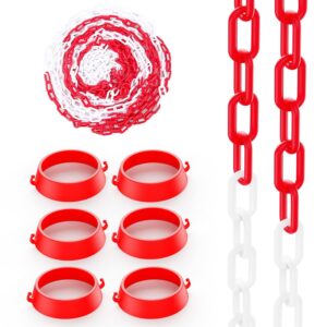 plastic chain safety barriers with cone chain connector kits, caution security chain, safety chain for traffic cones (chain barriers, 12 meter (1), 6 connectors)