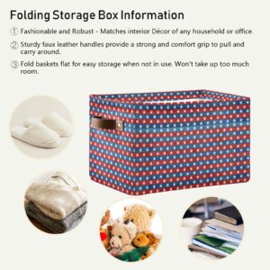 xigua Patriotic Star Storage Basket 2 Pack, Foldable Canvas Fabric Rectangular Storage Bin with Handles for Home, Closet, Office, Bedroom