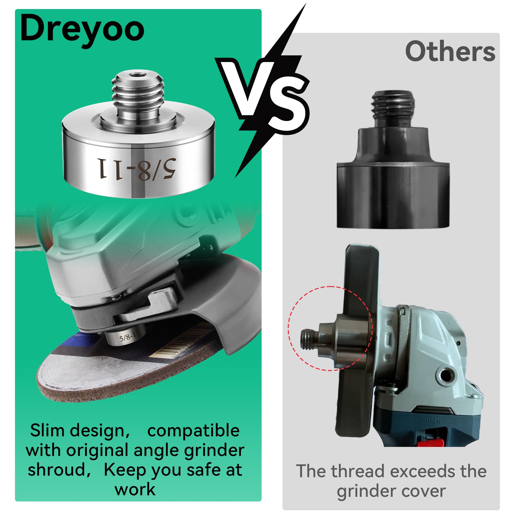 Dreyoo Grinder Lock to 5/8''-11 Thread, Compatible with XLOCK Angle Grinder Cutting Blade, Stainless Steel Diamond Core Drill Bit Adapter