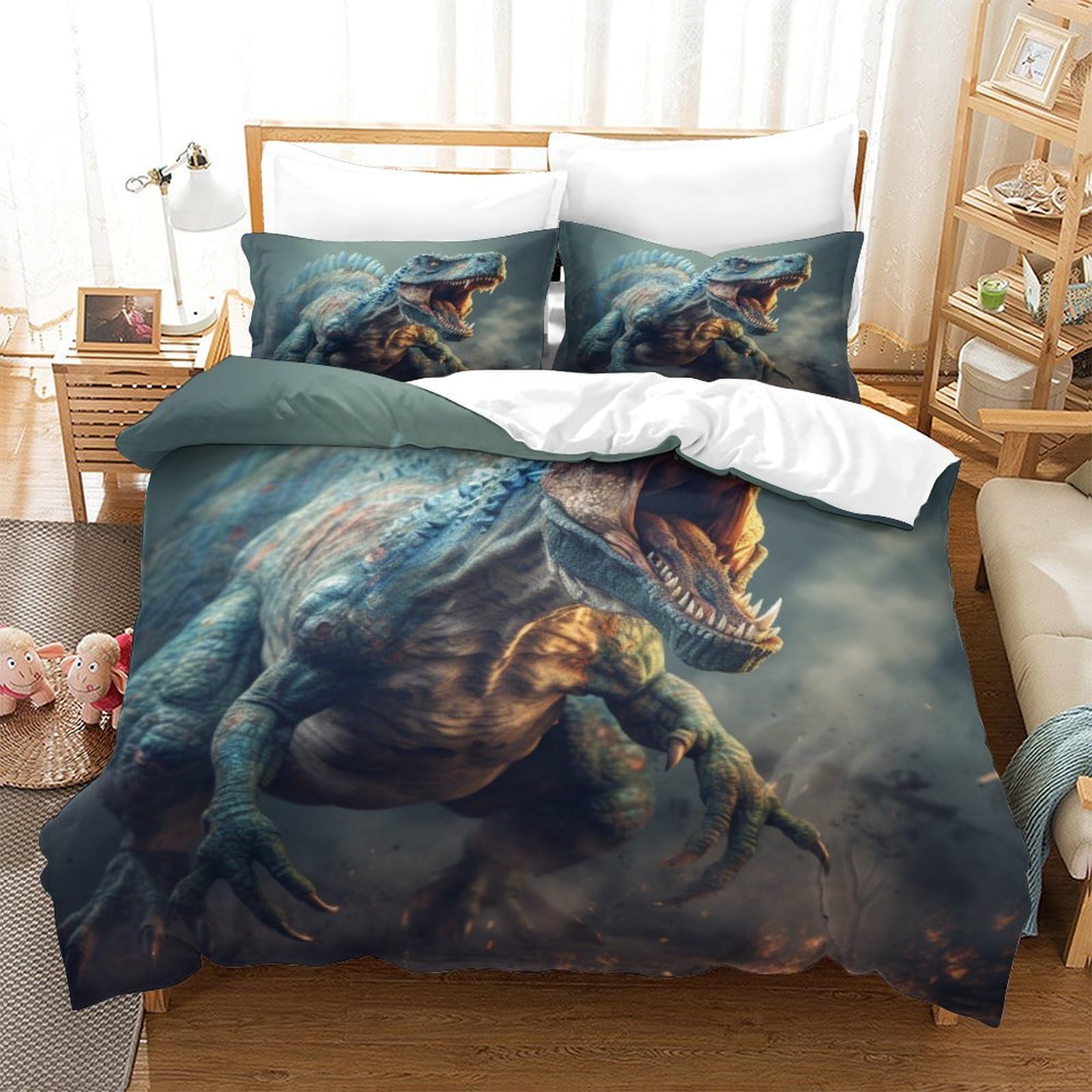 EVMILA Dinosaur Comforter Covers Duvet Cover Quilt Cover 3D Print Beasts for Teens and Adults with Pillow Cases with Zipper Closure Soft Microfiber Bedding Set 3 Pieces Full（203x228cm）, Style-10