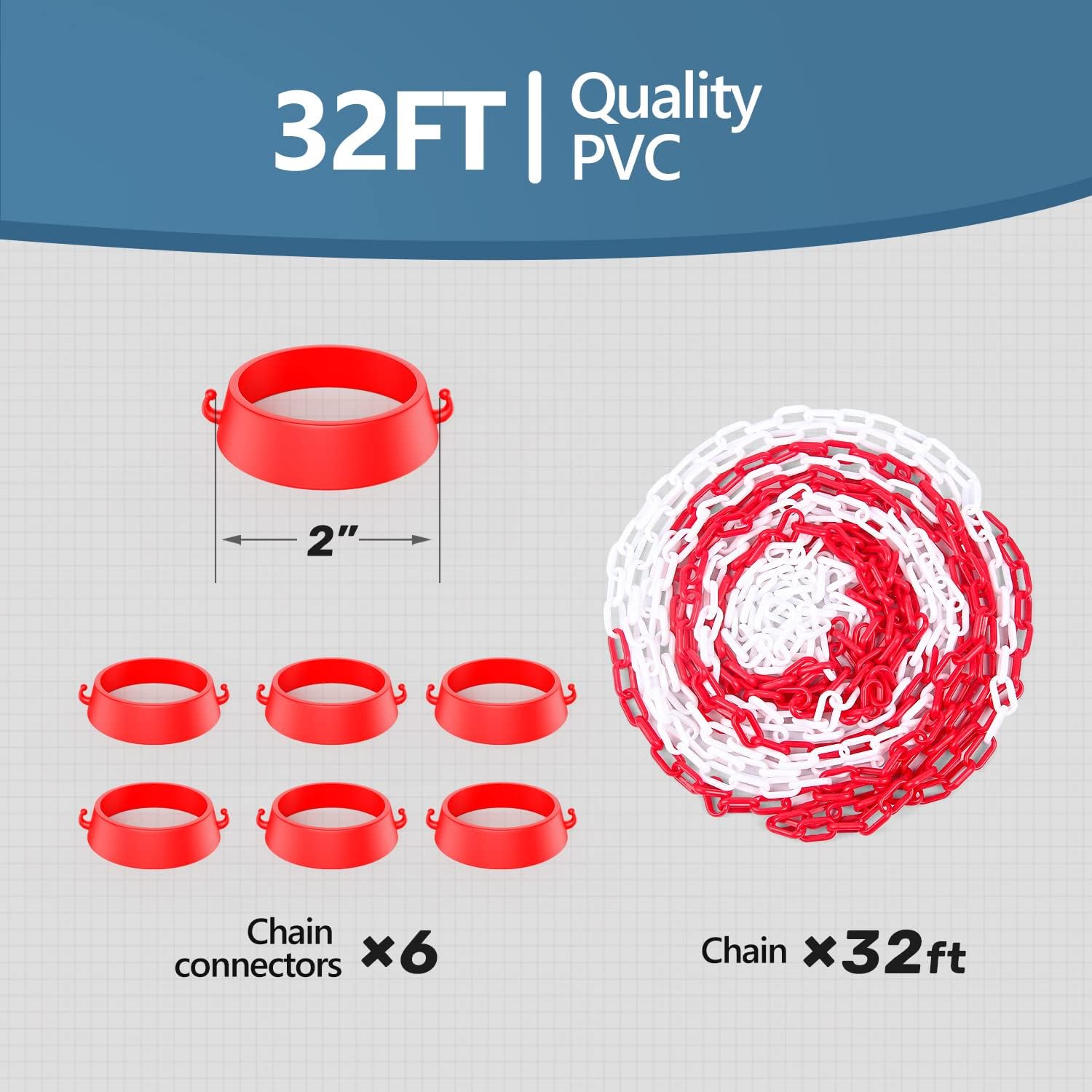 Plastic Chain Safety Barriers with Cone Chain Connector Kits, Caution Security Chain, Safety Chain for Traffic Cones (Chain Barriers, 12 Meter (1), 6 Connectors)