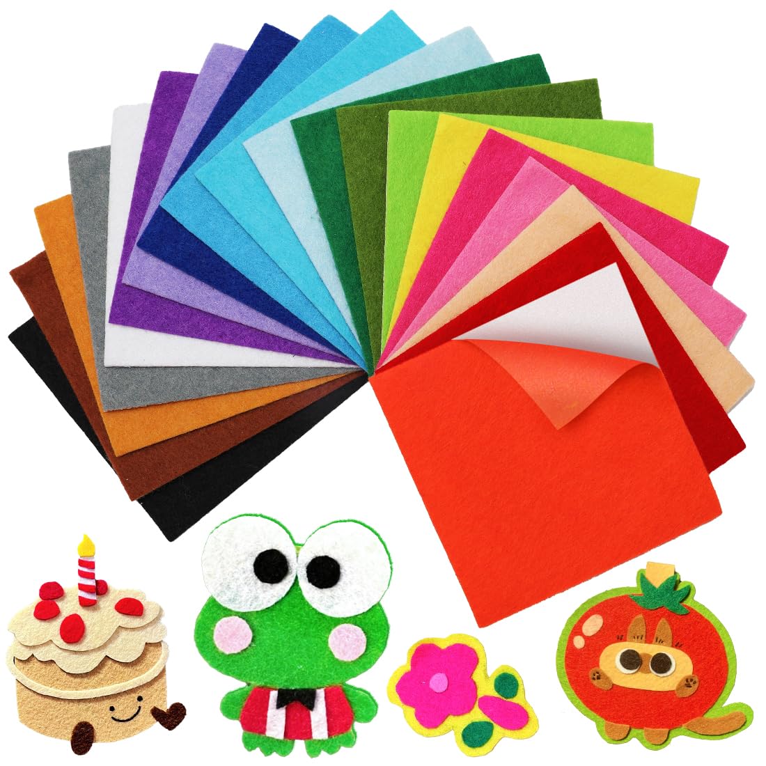 EPPINGVIEW 60 PCS Felt, Multi-Colored Felt for Crafts, 4"x4" Felt Fabric Sheets, Felt Sheets with Adhesive Backing