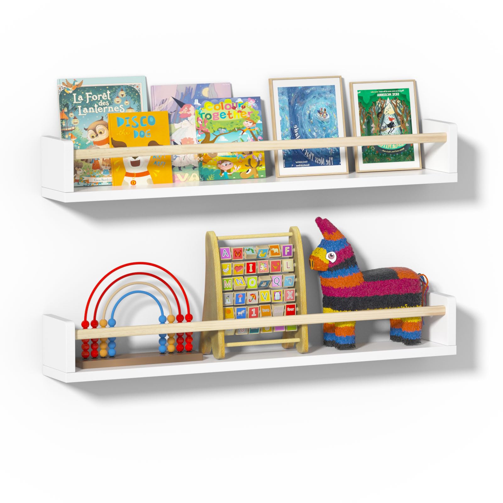 Esonal Nursery Shelves.Floating Bookshelves with Guardrail.Book Shelf for Kids Rooms. Nursery Hanging Organizers.Spice Rack Wall Mount Kitchen.36 inch Set of 2.