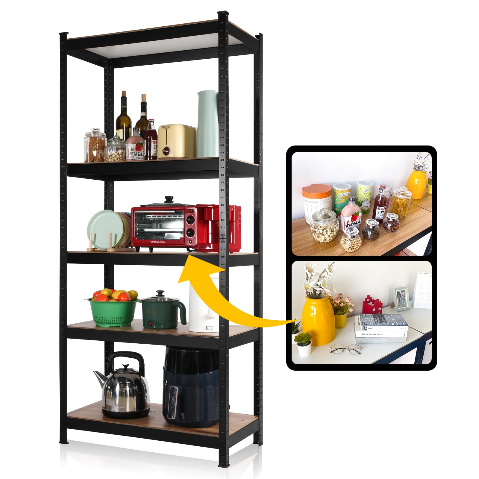 PACHIRA E-Commerce 31.5" W x 15.75" D x 71" H Dual Color Garage Storage Shelves, 5 Tier Narrow Metal Shelves 1100LBS Heavy Duty Garage Shelving Unit Adjustable Shelf Rack