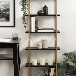 Kate and Laurel Leigh Modern 3 Tier Wall Shelf, 20 x 7 x 30, Black and Gold, Decorative Contemporary Glam Multi-Tiered Shelf Wall Organizer for Storage and Display