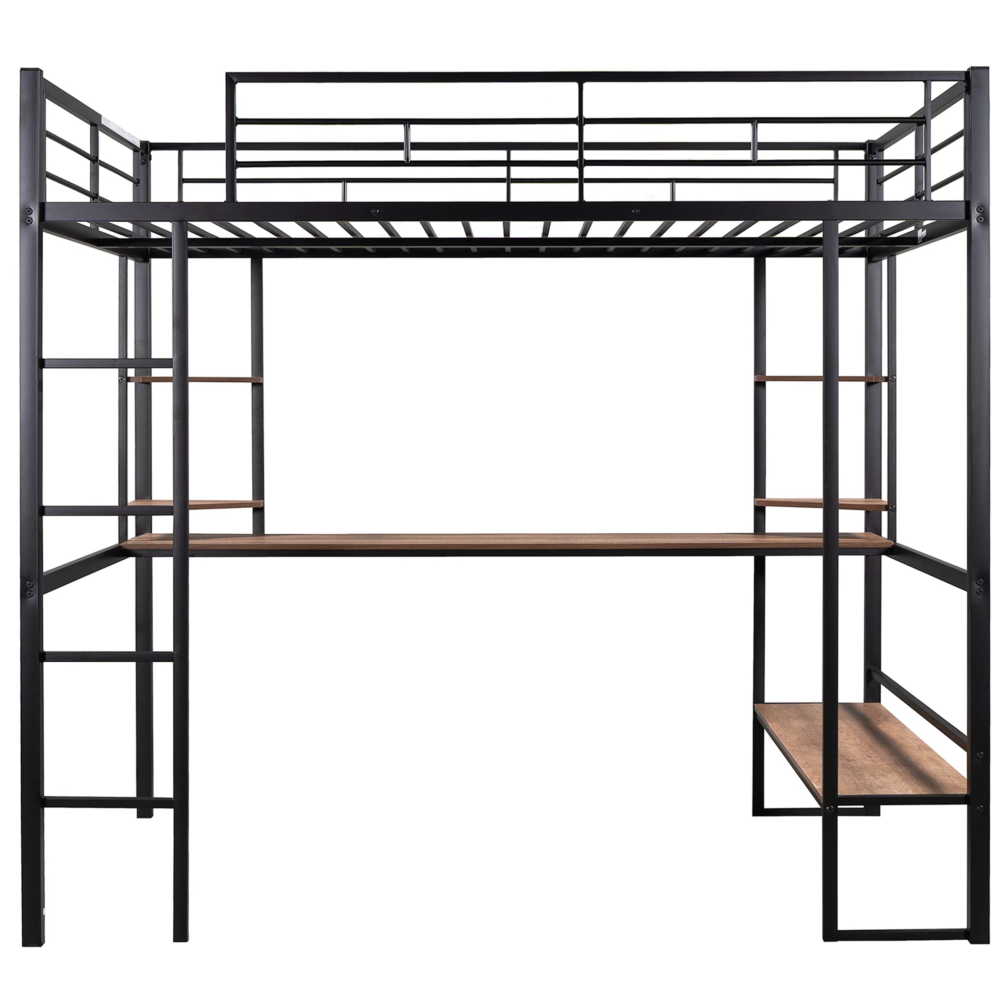 Harper & Bright Designs Metal Full Size Loft Bed Frame, Loft Bed Full with Long Desk and Shelves, Space Saving Full Loft Bed with Desk Underneath for Kids,Teens,Girls,Boys,Black