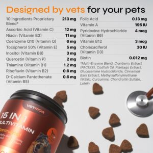 Dog Vitamins 15 in 1 - Dog Multivitamin Chews - Joint Supplement for Dogs - Dog Vitamins & Supplements for Hip & Joint, Immune System, Coat & Mobility - Itchy Skin Relief - Glucosamine Chondroitin