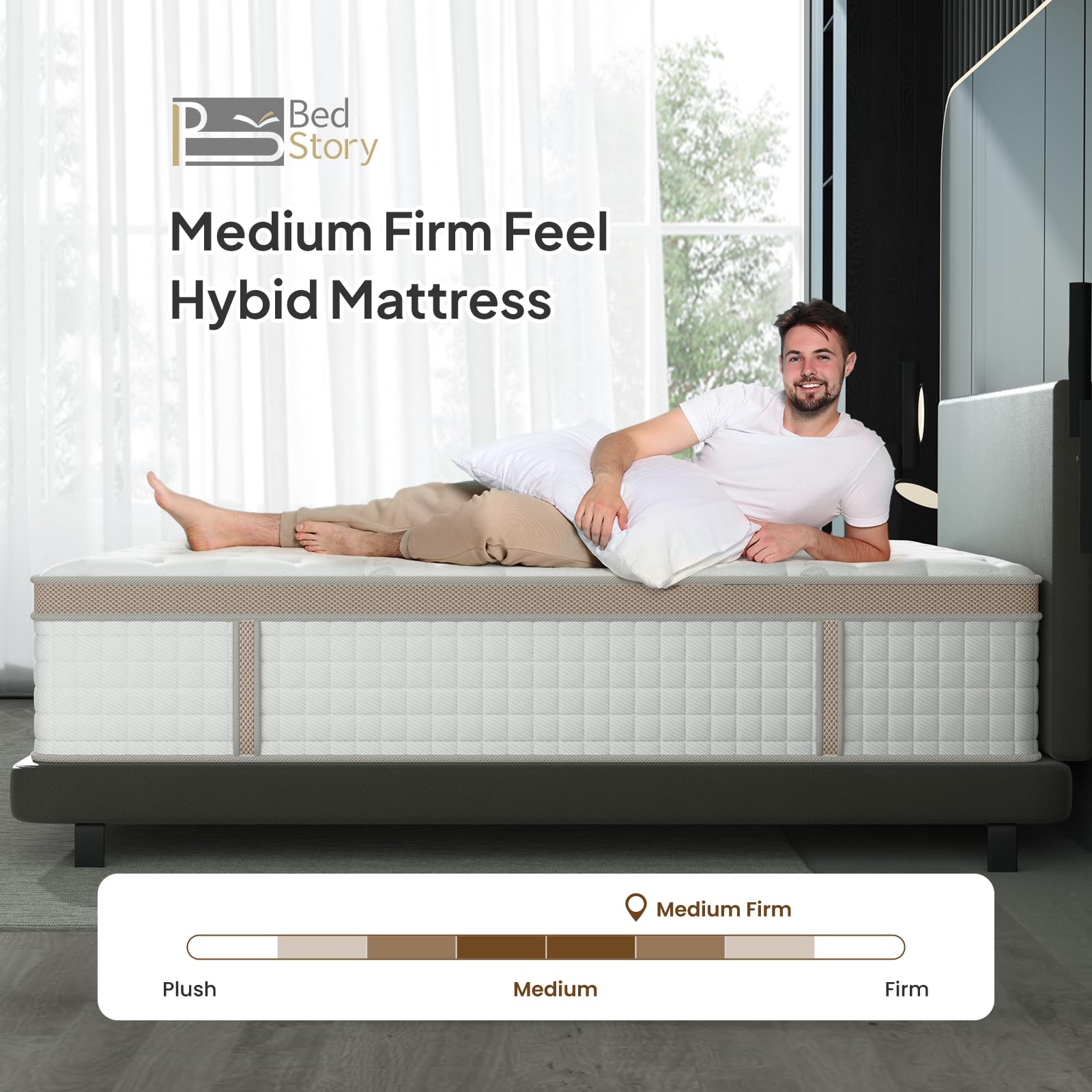 BedStory King Mattress, 14 Inch King Size Hybrid Mattresses in a Box with Pocket Spring Motion Isolation No Fiberglass CertiPUR-US Certified