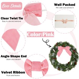 AIMUDI Pink Velvet Bows 4.5" Pink Velvet Easter Bows Premade Bows Light Pink Twist Tie Bows for Wreaths, Gift Basket, Spring Decor, Gift Wrapping, Swag, Wedding, Baby Shower Decoration - 12 PCs