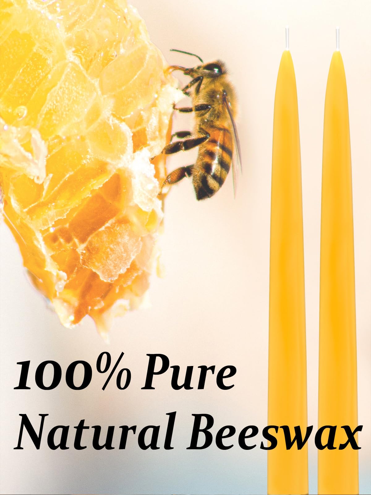 6 Packs Natural Beeswax Taper Candles- 10 inch Beeswax Candles, Smokeless and Dripless Beeswax Candles- 10 Hour Burn Time Beeswax Candlesticks- for Christmas Home Decor Air Purification Spa Relaxation