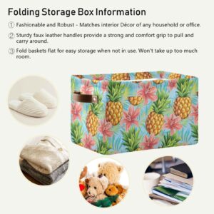 xigua Pineapple Storage Basket 1 Pack, Foldable Canvas Fabric Rectangular Storage Bin with Handles for Home, Closet, Office, Bedroom