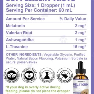 Melatonin for Dogs | 60ML Natural Calming for Dogs Anxiety & Stress with Melatonin, Valerian, Ashwagandha & L-Theanine | Liquid Melatonin for Dogs Helps with Sleep, Thunder, Fireworks | 2 oz, Bacon