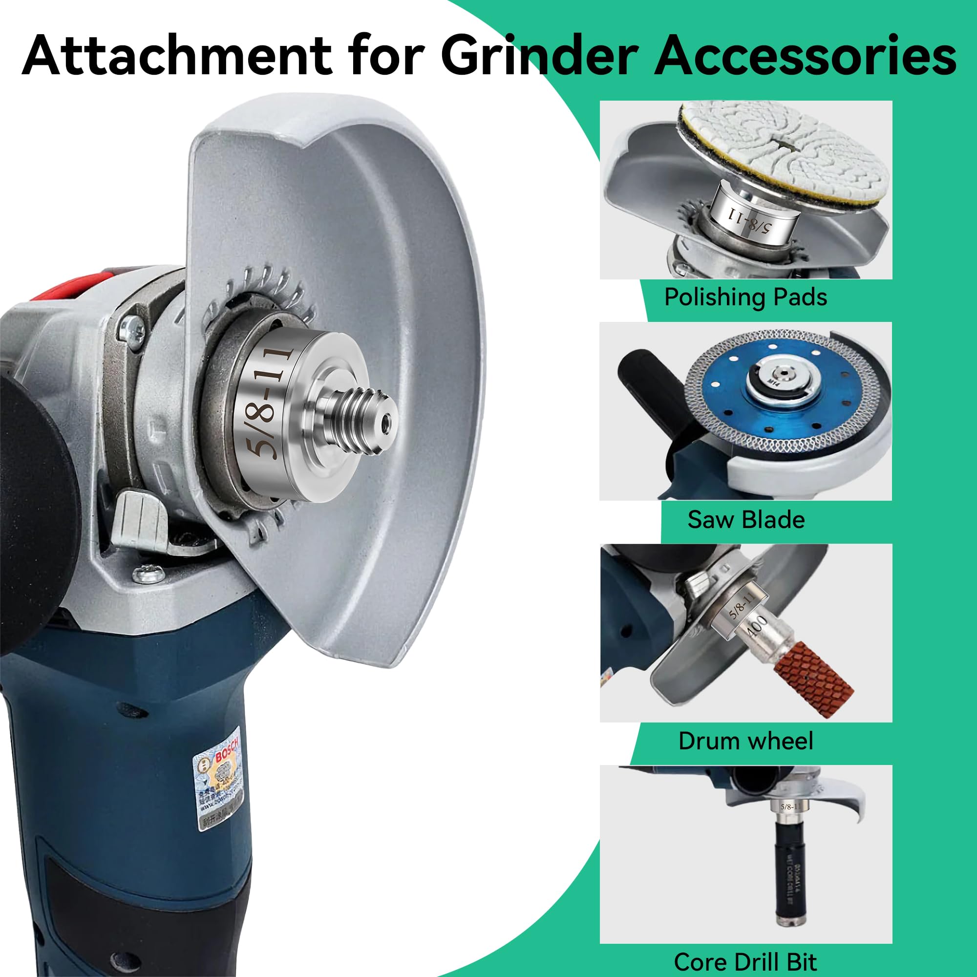 Dreyoo Grinder Lock to 5/8''-11 Thread, Compatible with XLOCK Angle Grinder Cutting Blade, Stainless Steel Diamond Core Drill Bit Adapter