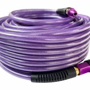 SANFU Polyurethane(PU) Air Hose 1/4-Inch x 100ft Reinforced, lightweight Anti-low temperature 300PSI with 1/4” Swivel Industrial Aluminum Quick Coupler and Plug, Bend Restrictor,Purple(100’)