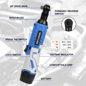 Worture Cordless Electric Ratchet Wrench, 40N.m 12V Power Ratchet Tool Kit with 2 * 2000mAh Lithium-ion Batteries, 1 * Fast Charger, 7 * Sockets, 1 * 1/4 Inch Adaptor, 1 * Extension Bar