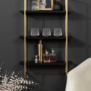 Kate and Laurel Leigh Modern 3 Tier Wall Shelf, 20 x 7 x 30, Black and Gold, Decorative Contemporary Glam Multi-Tiered Shelf Wall Organizer for Storage and Display