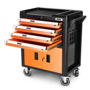 dna motoring 4-drawers roller tool chest cabinet with casters, locking system, top worktop, for garage warehouse workshop, orange, tools-00402