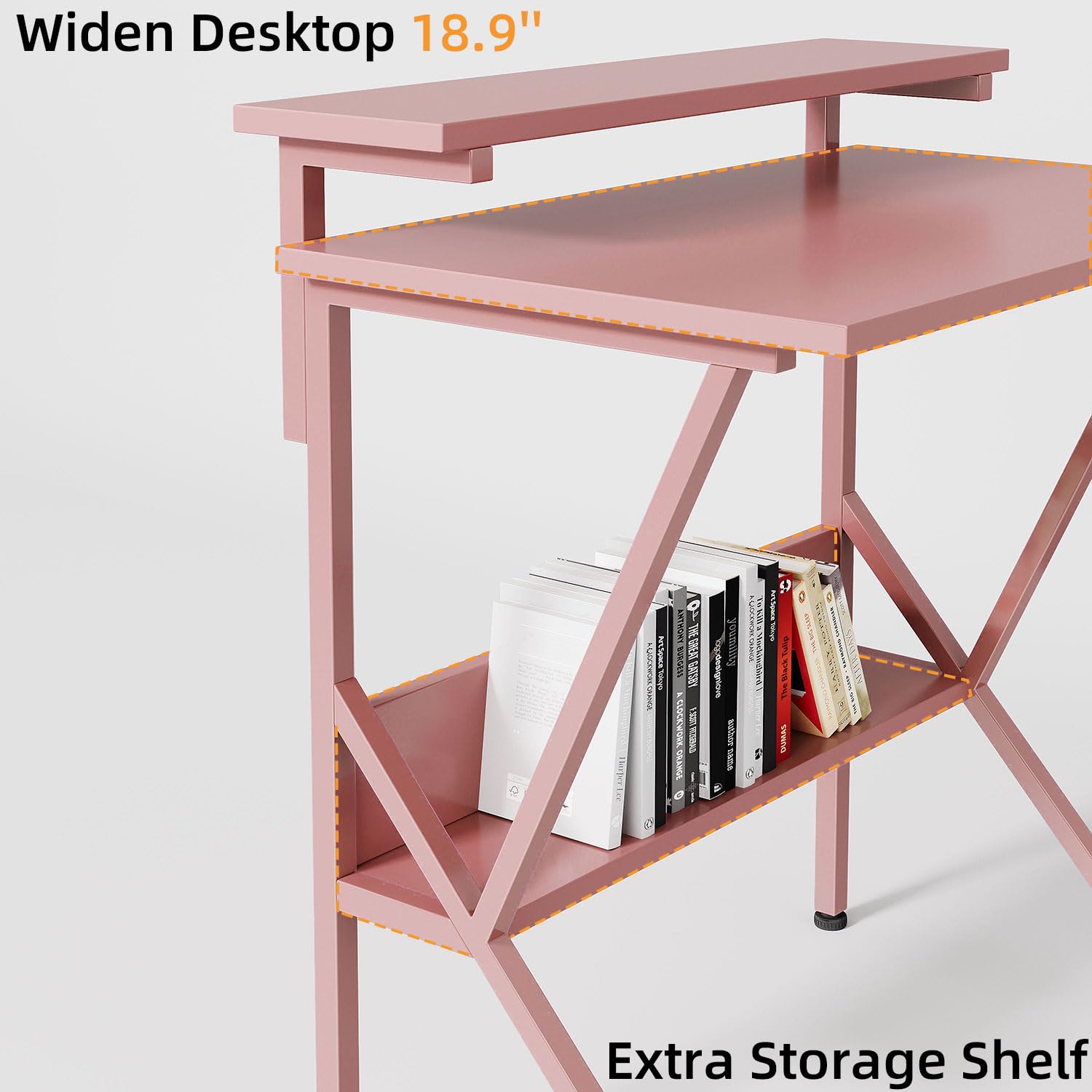 COTUBLR Small Desk, 27.5 Inch Small Computer Desk for Small Spaces, Computer Desk with Adjustable Monitor Stand, Compact Desk with Storage, Tiny Desk Study Desk for Bedroom Home Office, Pink