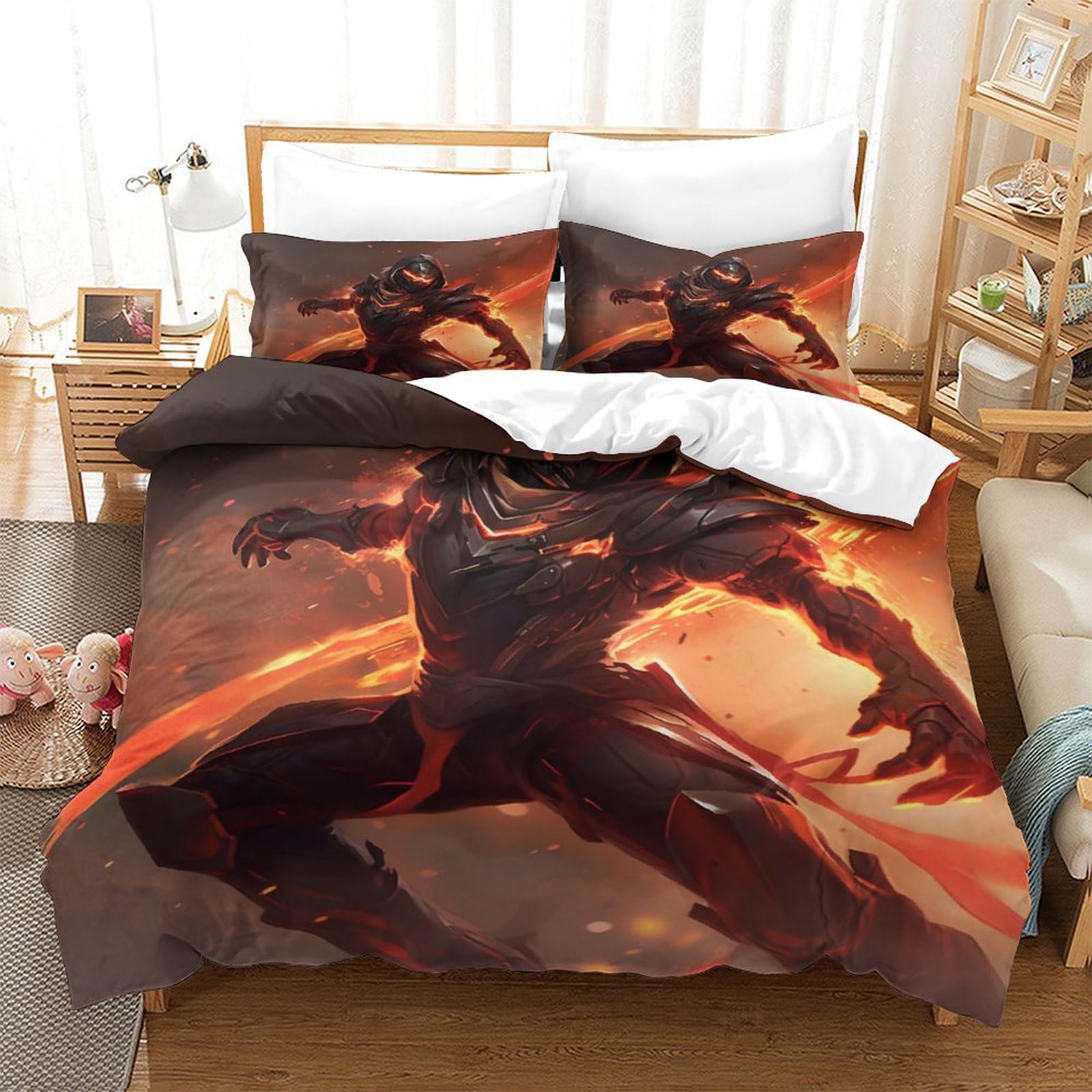 EVMILA Flame Ninjas Comforter Covers Quilt Cover 3D Print Dazzle Duvet Cover for Boys Girls with Pillow Cases with Zipper Closure Soft Microfiber Bedding Set 3 Pieces Twin（173x218cm）