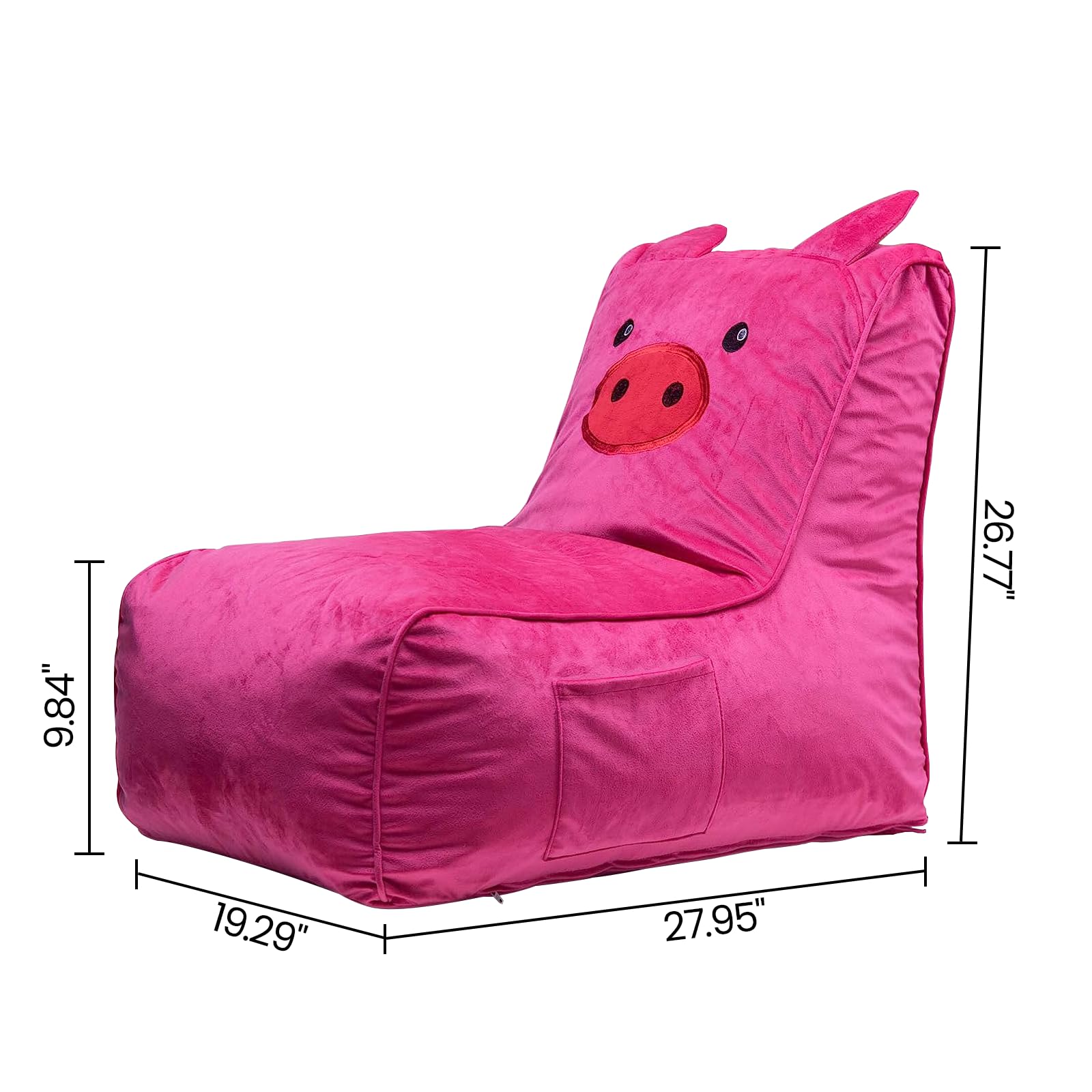 Cvortll Bean Bag Chair for Kids, Cute Pig L-Shape Animal Bean Bag Sofa with Top Handles and Side Pockets, Cute Soft and Comfy Bean Bag Chair with Filler Included, Ages 1+ Children's Day Gifts