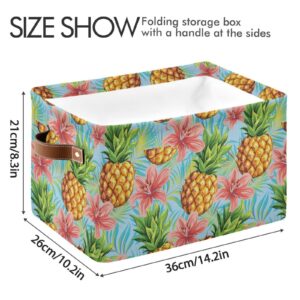 xigua Pineapple Storage Basket 1 Pack, Foldable Canvas Fabric Rectangular Storage Bin with Handles for Home, Closet, Office, Bedroom