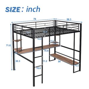 Harper & Bright Designs Metal Full Size Loft Bed Frame, Loft Bed Full with Long Desk and Shelves, Space Saving Full Loft Bed with Desk Underneath for Kids,Teens,Girls,Boys,Black