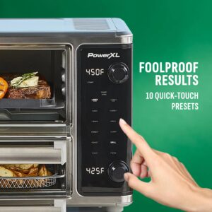 PowerXL SmartSynx Dual Door Air Fryer Oven, Cook Different Food at the Same Time, 10 Cooking Functions including Bake, Broil, Toast, Roast & More, Great for Family Meals, Stainless Steel