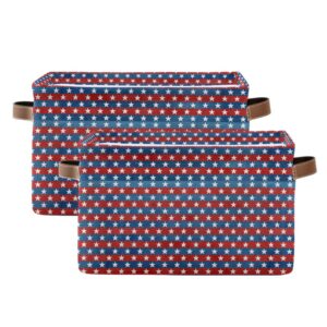 xigua Patriotic Star Storage Basket 2 Pack, Foldable Canvas Fabric Rectangular Storage Bin with Handles for Home, Closet, Office, Bedroom