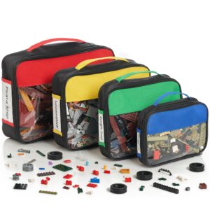 kibaga premium toy storage bags compatible with lego bricks - set of 4 bags with labels, handles & pockets for easy organizing - quality bliss bins for keeping puzzles & board games stored with ease