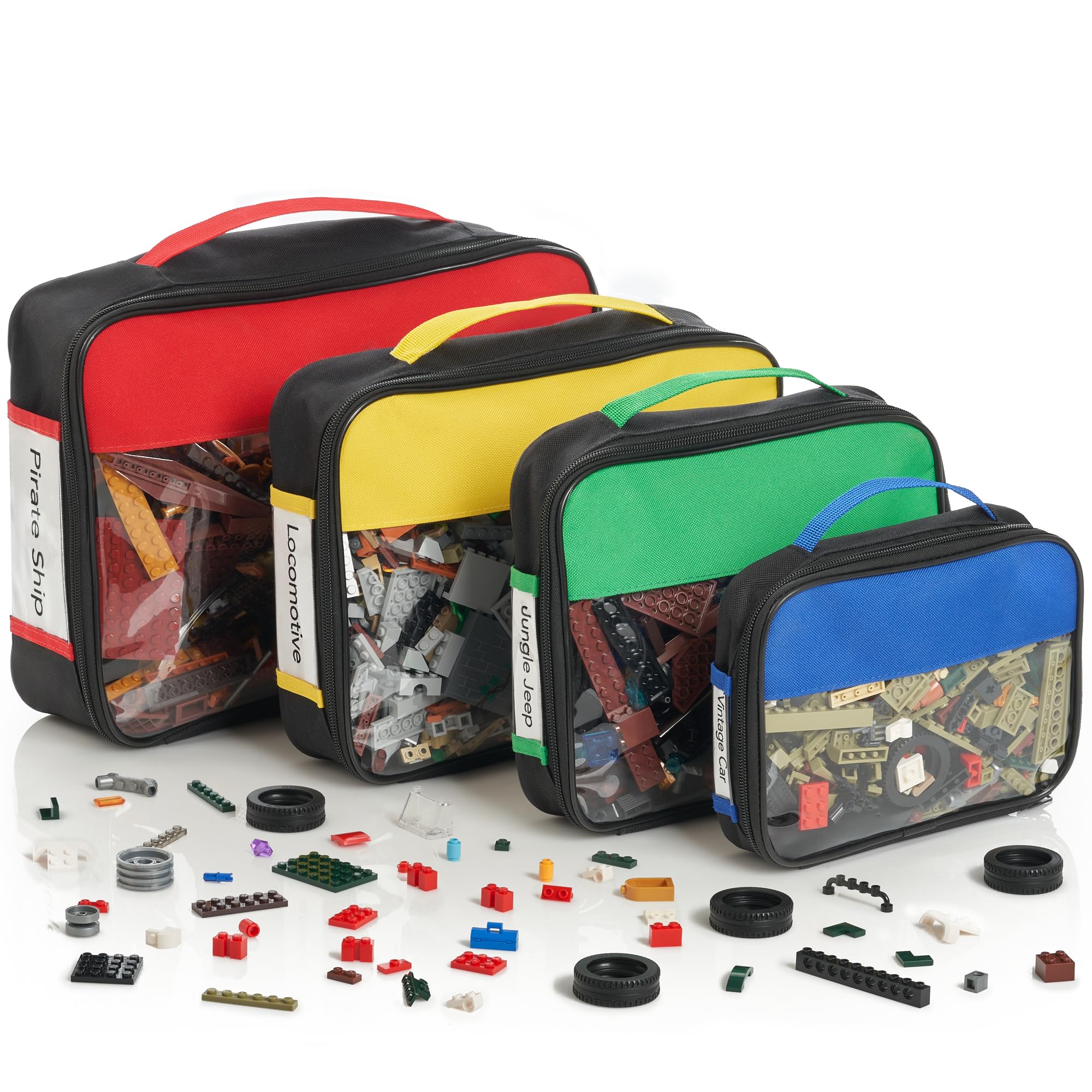 KIBAGA Premium Toy Storage Bags Compatible with LEGO Bricks - Set of 4 Bags With Labels, Handles & Pockets For Easy Organizing - Quality Bliss Bins for Keeping Puzzles & Board Games Stored with Ease