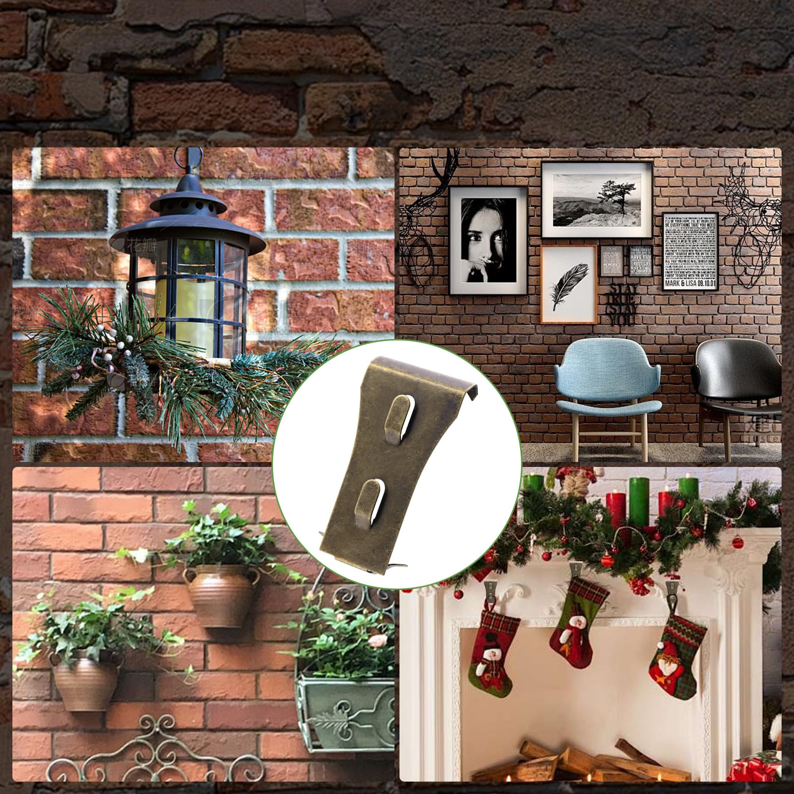 12Pcs Brick Clips or Brick Hangers for Hanging Outdoors, Brick Wall Clips Fits 2-1/4 to 2-2/5 Inch for Hanging Wreaths Lights Garlands Pictures, Brick Wall Hook Clips No Drill