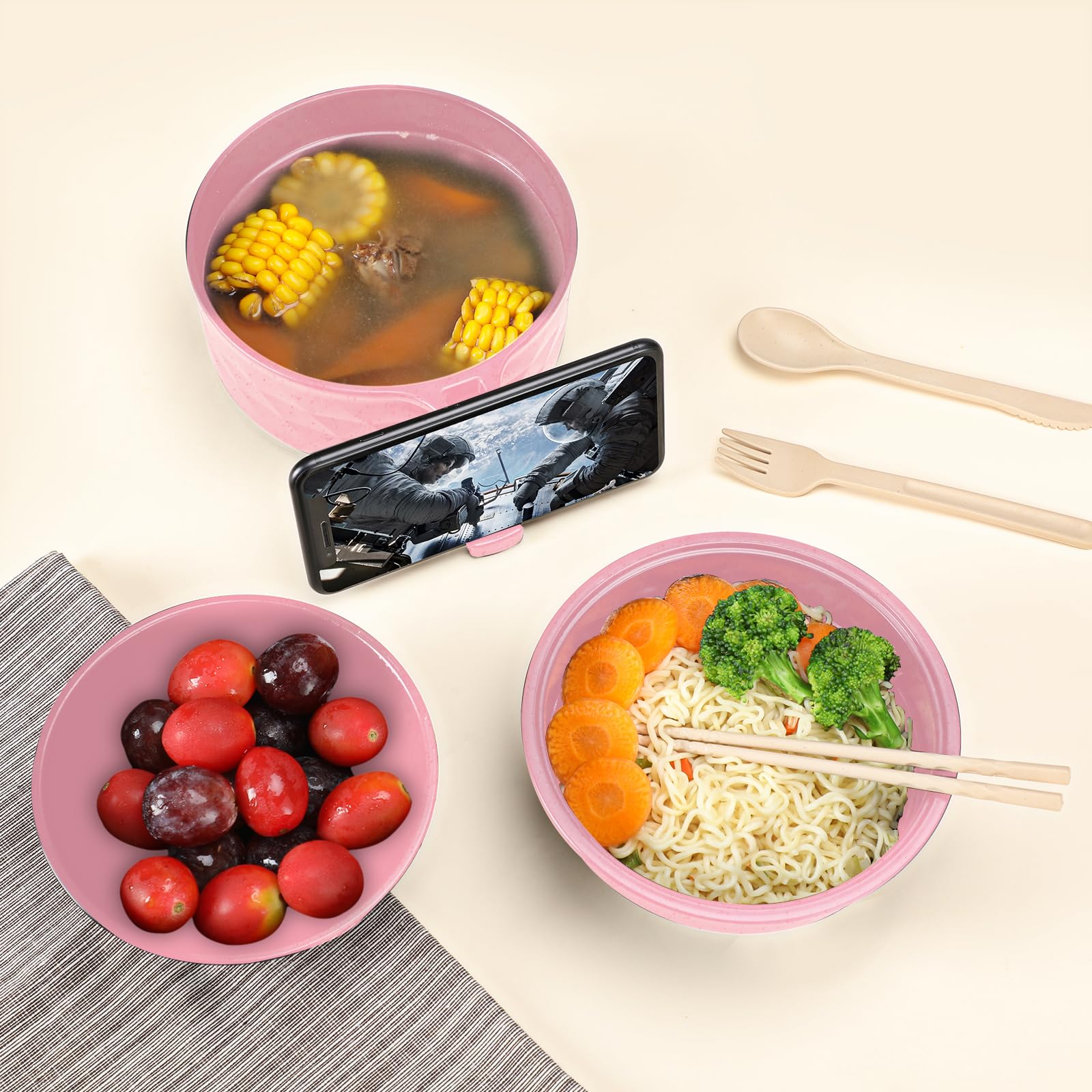 Microwave Ramen Cooker,Ramen Bowl With Chopsticks and Spoon,For Office College Dorm Room Essentials Instant Lunch Ideal for Shin and Buldak Ramen Noodle On The Go, Dishwasher-Safe,BPA-Free. (Pink)