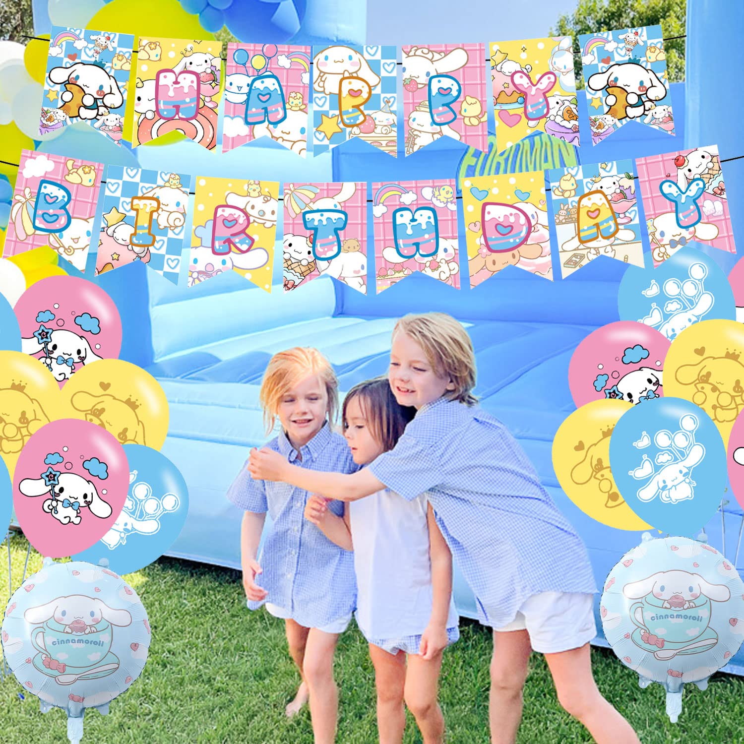 Cartoon Dog Birthday Party Decoration, Dog Include Kawaii Cartoon Theme Birthday Banner, Cake Topper, Latex Balloons, Foil Ballons for Kids Birthday Party Supplies, Baby Shower