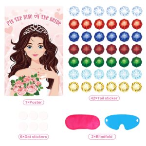 Hooqict Bridal Shower Games Pin The Ring on The Bride for Engagement Wedding Bachelorette Party Decorations, Large Game Poster with 42 Stickers for Bachelorette Party Games Girls Night Party Games