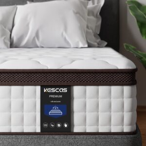 kescas twin xl mattress, 10 inch hybrid mattress with memory foam & heavier coils, ergonomic design for pressure relief, medium firm feel