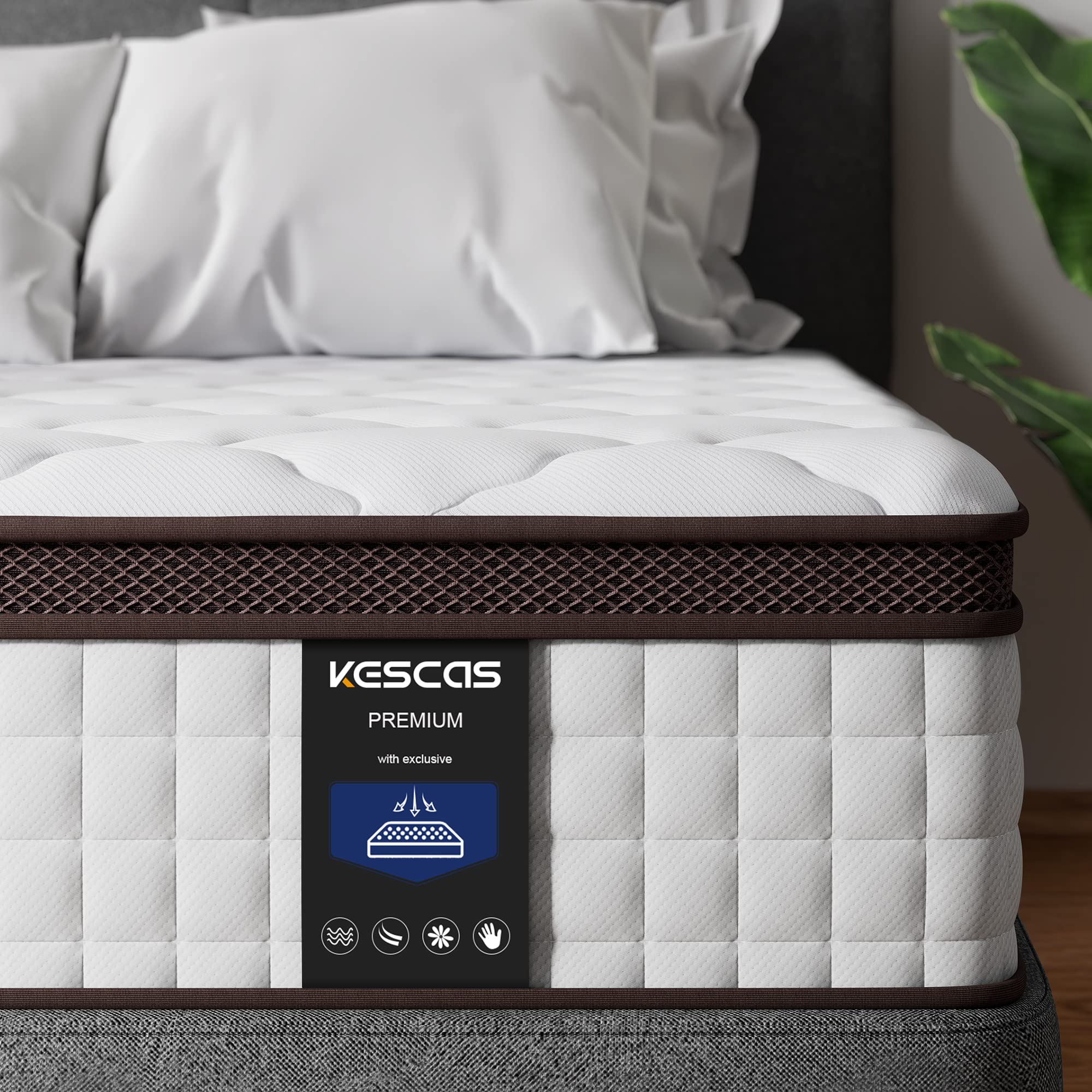 Kescas Twin XL Mattress, 10 Inch Hybrid Mattress with Memory Foam & Heavier Coils, Ergonomic Design for Pressure Relief, Medium Firm Feel