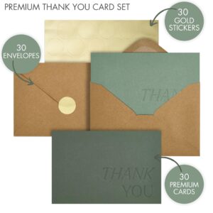 Beautiful Thank You Cards Set of 30 With Envelopes and Stickers - Elegant Blank Cards For Personalized Notes - Perfect Bulk Stationary Set For All Occasions incl. Weddings, Business & Baby Showers